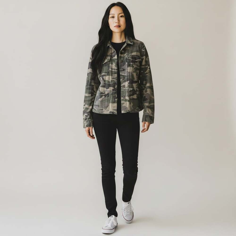 Jodifl Camo Utility Jacket Distressed Raw Hem Urban Streetwear Size M